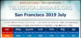 Usa San Francisco Telugu Calendars 2019 July August September