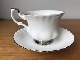 Royal Albert Teacup And Saucer White And Silver Etsy Tea Cups White Coffee Cups Tea Cups Vintage