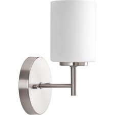 Shop wayfair for all the best satin nickel wall sconces. Progress Lighting Replay Collection 1 Light Brushed Nickel Etched White Glass Modern Bath Vanity Light P2131 09 The Home Depot