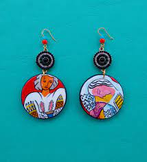 Wooden Painted Earrings Inspired By Henry Matisse Dangle Round Wooden Earrings Colorful Acrylic Painting With Resin Cover Inspirational Gift In 2021 Painted Earrings Art Earrings Handmade Art