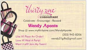Enrollment opportunities, including available enrollment kits, are subject to change based on season. Business Card Sample 2 From Thirty One Gifts By Wendy Independent Consultant In Danbury Ct 06810