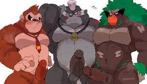 anthro ape balls bara barazoku big penis blush boner brown fur  crossover donkey kong donkey kong (series) erection furry gorilla gorimondo  (kirby) hand behind head hyaku (artist) kirby (series)