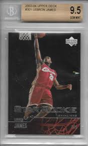 At the time upper deck signed lebron james to an exclusive deal for autographs and memorabilia serving as the only place to get signature cards of king james for over a decade now. Amazon Com 2003 04 Upper Deck Lebron James Star Rookie Card 301 Beckett Graded Gem Mint 9 5 Collectibles Fine Art