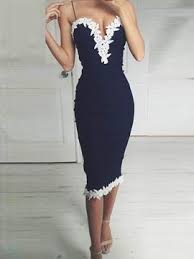 Sheath Spaghetti Straps Tea Length Cocktail Dress Cocktail Dress Midi Dress Navy F Tea Length Cocktail Dresses Cocktail Dresses Online Neck Bodycon Dress