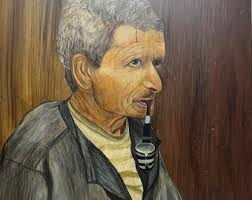 E. Svachian Listed Artist Vintage 1953 Watercolor Painting, "man With  Pipe", 30 X 20 Cm