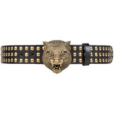 Black And Gold Gucci Belt Gucci Black Gold Studded Tiger Head Belt 1 390 Liked On Polyvore Featuring Accessories Belts Stud 100 Leat Studded Belt Real Leather Belt Black Studded