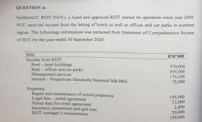 Assessment tax, rental payment & compound payment. Question 4 Northerncc Reit Ncc A Listed And Approved Reit Started Its Operation Since Year 2009 Ncc Received Income From The Letting Of Hotels Course Hero
