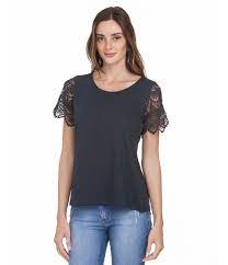 blusa feminina manga curta em renda guipir decote redondo marca marfinno tecido malha composicao 100 algodao m blusas femininas faca voce mesmo moda pano