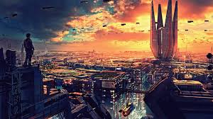 Person Standing On Top Of Building Wallpaper Artwork Futuristic City Science Fiction Digital Art Concept Art Futuristic City Cityscape Wallpaper Sci Fi City