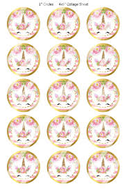 Telechargement Immediat Licorne Visages Rose Bouteille Blanc Or Digital Image Feuille 1 Pouce Cercles 4 X 6 Collage Feuille Bc161 2 Anniversai