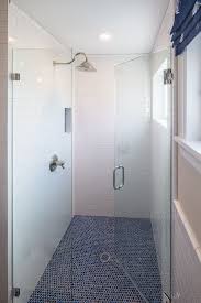 Indigo And White Bathroom With Blue Penny Tile Floors Ralph Lauren Koi Fabric In Indigo Bathroom Floor Tiles Penny Tile Floors Penny Tile
