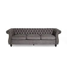 Vita Chesterfield Tufted Microfiber Sofa With Scroll Arms Looks Grey Not Brown Need To Find Reviews None On The Site At Microfiber Sofa Sofa Tufted Sofa