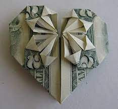 To fold a dollar into a heart, start by placing a dollar face down on and folding the bottom edge up 1/4 inch. A Heart Shaped Five Money Origami Dollar Bill Origami Origami Heart
