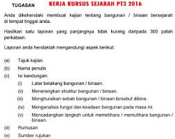Oleh itu, calon harus menjelaskan perkara asas tentang latar belakang tempat kajian sebagai pengenalan laporan bagi memberikan gambaran keseluruhan kandungan kajian tersebut. Contoh Rumusan Sejarah Pt3 2016 Bangunan Bersejarah Mysemakan