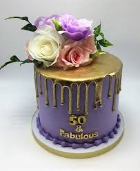 Golden 50th Birthday Cakes For Ladies Elegant Purple 50 Fabulous Birthday Cake With Gold Drip By Flavor Cupcakery Birthday Cake For Women Simple 60th Birthday Cakes 50th Birthday Cake