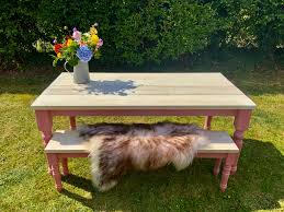 Compared to the usual table and chair configuration, a dining table with bench seating seems a bit odd and unusual. Nordic Pink Farmhouse Dining Table Bench Set Elderflowerlane