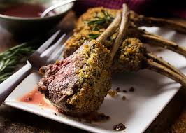 Fresh thyme, unsalted butter, cayenne pepper, garlic cloves, lamb garlic clove, kosher salt, shallot, ground black pepper, pinenuts and 10 more. Herb Crusted Rack Of Lamb With Red Wine Sauce Just A Little Bit Of Bacon