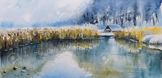 Sauder waterford 190gms 28x38 cm cold press brushes. Lake With Mountains Landscape Watercolor Painting Of Snow Covered Stock Photo Picture And Royalty Free Image Image 85040862