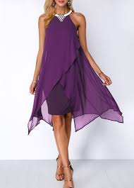 Asymmetric Hem Embellished Neck Chiffon Overlay Dress Rosewe Com Usd 35 24 Navy Blue Chiffon Dress Black Chiffon Dress Blue Chiffon Dresses