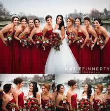 Love The Holiday Inspired Bouquets And Red Bridesmaids Dresses For This Long Islan Winter Wedding Bridesmaids Wedding Bridesmaid Dresses Red Bridesmaid Dresses