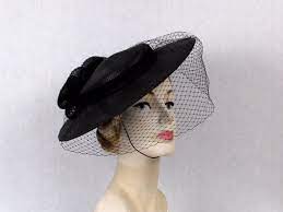 Black Veil Tilt Hat Wide Brim Black Hat Vintage 1960s Etsy Hats Vintage Black Veil Wide Brimmed