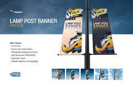 Download Lamp Post Banner Mockup In Outdoor Advertising Mockups On Yellow Images Creative Store PSD Mockup Templates