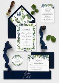 Watercolor Greenery Wedding Invitation Suite Navy Blue Etsy Navy Blue Wedding Invitations Green Wedding Invitations Blue Wedding Invitations