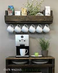 Shari Coffee Bar Shelf With Small Cup Hooks Coffee Bar Etsy Coffee Bar Bar Shelf Bar Cups