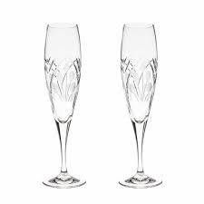 Pair of champagne flutes making a toast. Cut Crystal Champagne Flutes Art Deco Set Of 2 Crystallo
