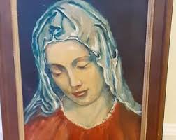 Franz Weiss Mid Century Peinture à lhuile originale Madonna Virgin Mary  Signée datée