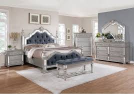 5 Pc Rosdorf Park Kenton Antique Silver Finish Wood Queen Bed Set With Mirrored Accents Bedroom Set Bedroom Sets Queen 5 Piece Bedroom Set
