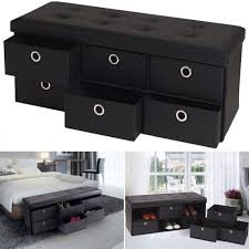 Banc Coffre Rangement Noir 6 Tiroirs 100x38x38 Cm Pvc 12736