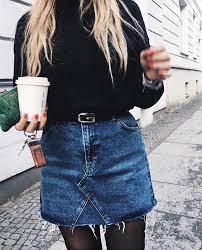 6 Ways To Style A Denim Skirt Winter Skirt Outfit Denim Skirt Outfits Black Denim Skirt Outfit