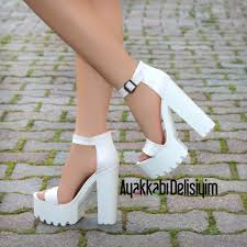 Beyaz Yuksek Topuklu Platform Sandalet Topuklular Topuklu Sandalet Sandalet