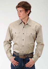 Roper Big Tall Snap Western Shirt Khaki