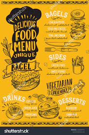 Bagel Menu Template For Restaurant On Yellow Background Vector Illustration Brochure For Gourmet Food And Dri Menu Template Food Menu Design Food Menu Template