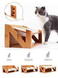 Quality Adjustable Elevated Cat Dining Table Titled Wooden Stand With Stainless Steel Bowls Adjustable Size For Multiple Or Growing Pets Cat Feeding Station Pets Cat Food Station