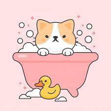 Cute Cat In A Bathtub And Duck Rubber Cute Little Drawings Cute Doodles Cute Bear Drawings