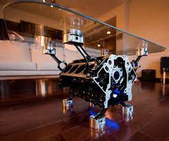 Столы из двигателя и дисков авто. V8 Engine Block Coffee Table
