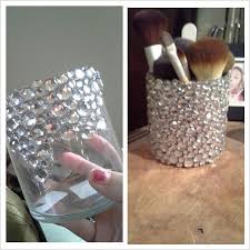 Glass Cup Jewels Hot Glue Fun Makeup Brush Holder Beauty Diy Green Tea In 2020 Diy Makeup Vanity Diy Vanity Diy Makeup