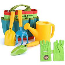 fitnate green kids garden tools set 6 pcs garden tools including watering can shovel rake fork chil gardening for kids garden tote bag kids gardening tools