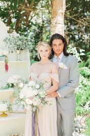 Garden Tea Party Wedding At Eden Gardens Bride Champagne Long Chiffon Dress With Off The Shoul Non White Wedding Dresses Grey Wedding Dress Grey Bridal Parties