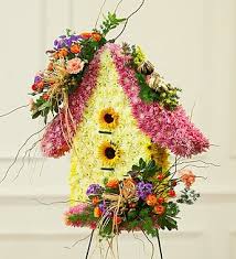 Bird House Sympathy Standing Spray 1800flowers Com 104987 Unique Flower Arrangements Funeral Flower Arrangements Flower Arrangements