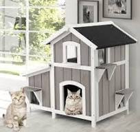 FORCLOVER Outdoor Wooden Cat House with Big Balcony,Slide ...