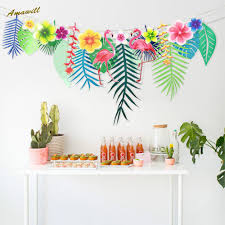 Amawill Flamingo Flower Banner Tropical Leaf Paper Garland For Hawaiian Luau Bir Birthday Party Decorations Summer Party Decorations Tropical Party Decorations