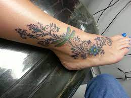 Dragonfly Flower Tattoo Art On Foot Leg Dragonfly Flower Tattoo Art Tattoo Flower Tattoo