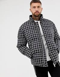 Boohooman Puffer Jacket In Black Check Jackets Puffer Jacket Outfit Mens Jackets