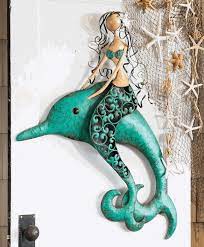Indoor Outdoor Mermaid And Dolphin Metal Wall Art Mermaid Wall Art Dolphin Wall Art Outdoor Wall Art