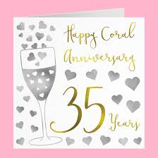 35 years to her 35th anniversary gift for husband wife. 35th Wedding Anniversary Card Happy Coral Anniversary Silver Hearts Collection