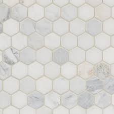 White Hexagon Tumbled Marble Mosaic Tile Floor Marble Mosaic Tile Bathroom